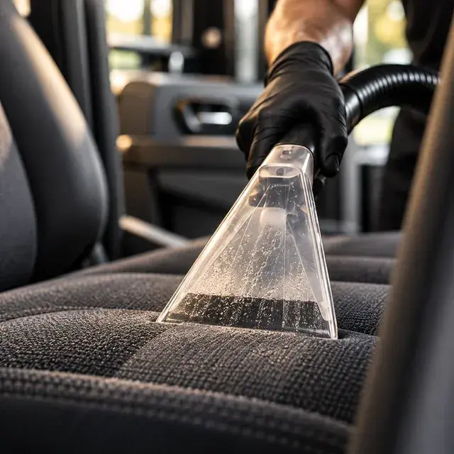 A transparent extraction tool cleaning fabric upholstery